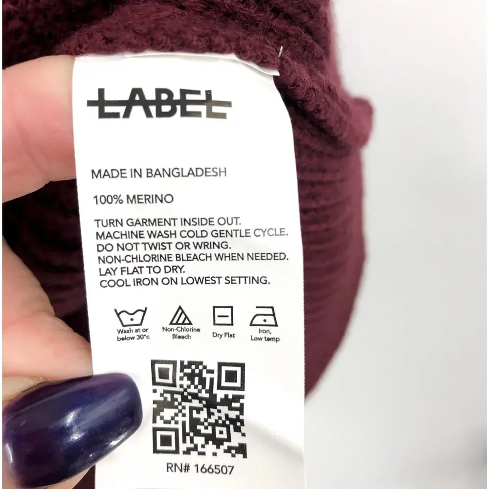 LABEL Men's Go-To Sweater Small Burgundy Red Putty Knit Crewneck Long Sleeve NWT